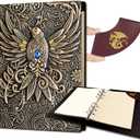 3D Embossed Journal Writing DND Notebook,Refillable 6-rings binder and Bookmark.Notepad Sketchbook,for D&D Campaign Journal Dungeons and Dragons dice set Gifts (Bronze Phoenix)