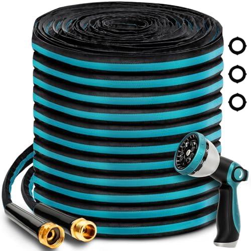 ESOHOSE 25FT Garden Hose, Non-Expandable Kink-Free Flexible Hose with 10 Spray Function Nozzle, Leakproof Lightweight 3/4’’ Brass Connector High Pressure Flat Water Pipe for Outdoor Yard Lawn