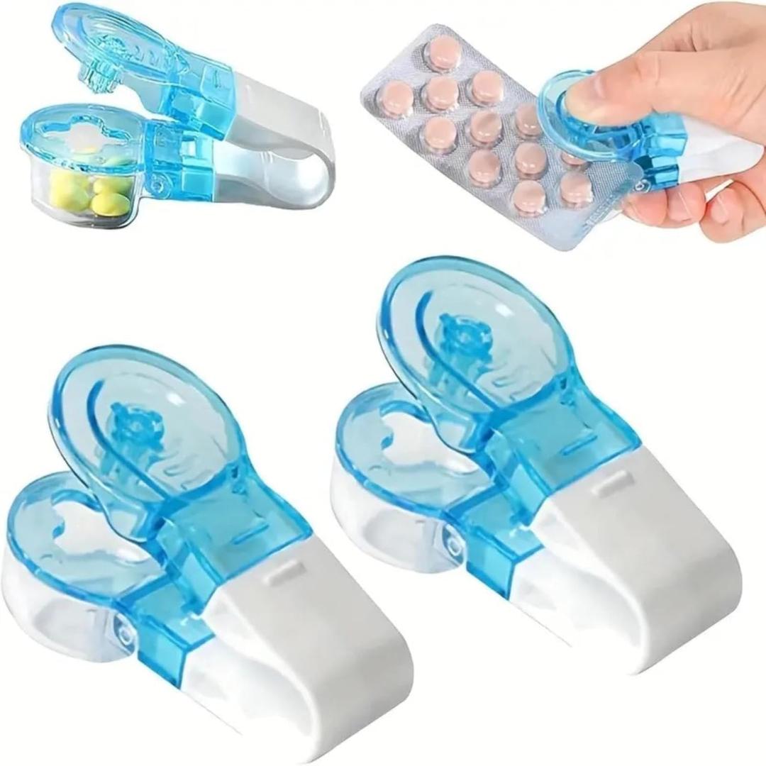 2Pcs Blue Portable Pill Taker Remover, Pill Remover, Blister Pack Opener Popper Assistance No Contact Easy to Take Out Travel Tablet Dispenser Pills Extractor Tool for Elderly, Disabled