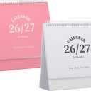 2 x Desk Calendar 2026-2027, 2 Years Calendar Runs from Jan. 2026 until Dec 2027, Table Monthly Planner with Stickers for Home,Office,School Organization(L-Pink+White,9.8" x 9.6")