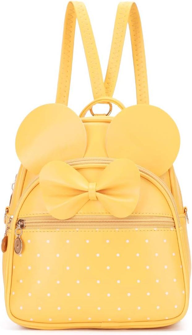 KL928 Girls Bowknot Polka Dot Cute Mini Backpack Small Daypacks Convertible Shoulder Bag Purse for Women (Light Yellow)