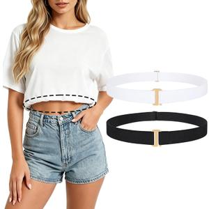 JASGOOD Crop Top Tuck Waist Band for T-Shirts Adjustable Sweater Tuck Band Belt Elastic Belts for Women 2 Pack
