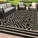 SAND MINE Reversible Mats, Plastic Straw Rug, Modern Area Rug, Large Floor Mat and Rug for Outdoors, RV, Patio, Backyard, Deck, Picnic, Beach, Trailer, Camping (5' x 8', Black & Beige) (5' x 8' (Rectangular), Bohemian Black & Beige)