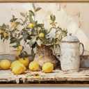 XLARTMY Framed Vintage Kitchen Wall Art, Yellow Lemon Still Life Wall Art Oil Paintings, Rustic Farmhouse Artwork Canvas Posters Prints Pictures for Living Room Bedroom 16x24In