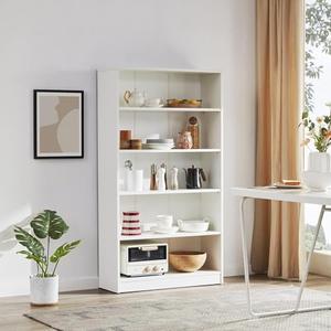 ComeWay 5 Shelves Open Modern Bookcase, 33" L×11.6" W×59.8" H Sturdy Wooden Book Shelf with Freestanding Display Storage, Wood Book Case for Study Home Office Library Reading Nook Living Room, White