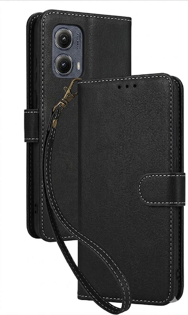 for Motorola Edge 2024 Wallet Phone Case with Screen Protector [RFID Blocking] Leather Flip Card Holder Kickstand Women Men Cell Phone Cover for Motorola Moto Edge2024 5G Black