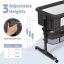 Baby Bassinet, 3 in 1 Bedside Bassinets for Baby, Bassinet Bedside Sleeper with Wheels, Adjustable Height with Rocking Mode, Breathable Mesh, Storage Basket, Easy Assemble & Folding (Dark Gray)
