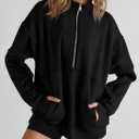 Women's Half Zip Sweatshirts Fleece Stand Collar Long Sleeve Thumb Hole Oversized Pullovers with Pockets (Black, M)