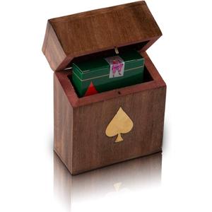Birthday Gift Ideas Handcrafted Classic Wooden Playing Card Holder Deck Box Storage Case Organizer With Premium Quality 'Ace' Playing Cards Anniversary Housewarming Gift Ideas For Men & Women (Spade)