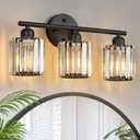 Modern 3 Light Crystal Vanity Light, Black Vertical Bathroom Light Fixture Over Mirror for Dressing Table Sink, Compatible with Dimmable Bulbs (Bulbs Not Included)