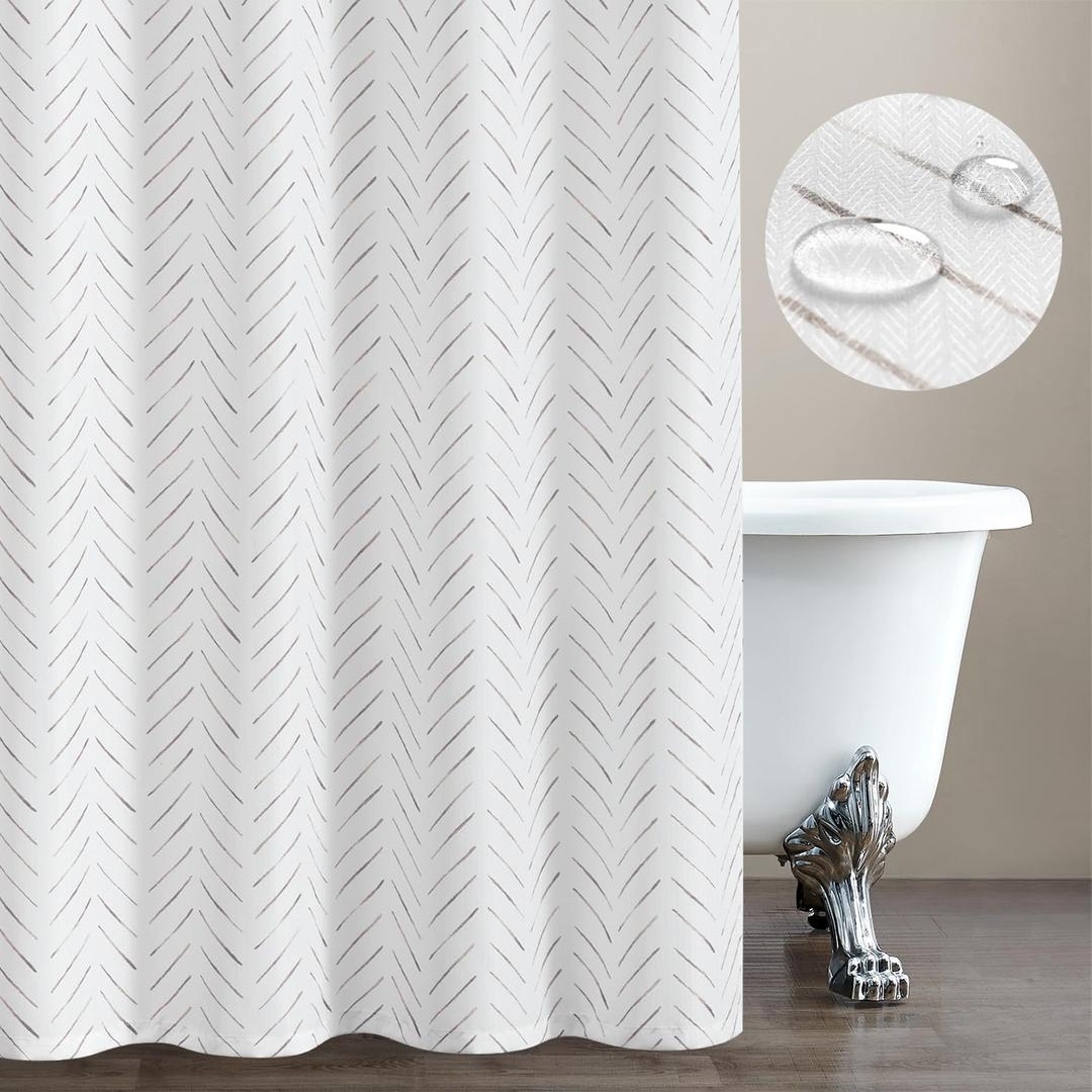 jinchan Taupe Grey and White Shower Curtain Inky Herringbone Chevron Zig Zag Waterproof Fabric Modern Farmhouse Shower Curtains for Bathroom with 12 Hooks 70x72 Inches