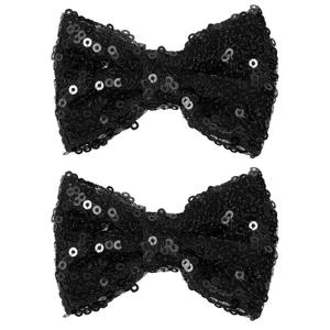 2 x 3Inch Glitter Fashion Bow Hairpin Sparkling Black Sequins Bow Hair Clip Barrettes for little Baby Toddler Girls,Teens, Kids Children Cute Halloween Costume Dress up Accessories