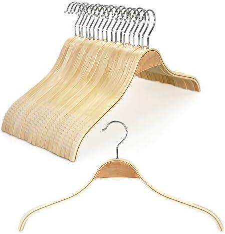 TOPIA HANGER Slim Natural Wood Hangers with Extra Soft Non-Slip Rubber Grips, 18-Pack High-Grade Fashion Hanger No Shoulder Bump for Sweater, Camisole, Jacket, Dress, Coat -CT16N