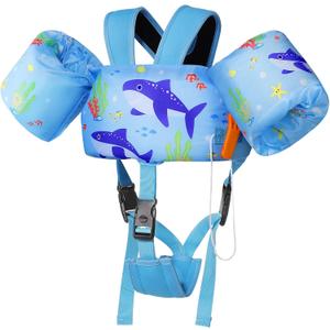 MoKo Swim Arm Band for Kids 20-30-50 lbs, Clearance Cute Cartoon Toddler Swim Vest, Swimming Water Wings Pool Floaties Sleeve for Children Learn to Swim (Blue Shark)