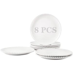 10.5" Ceramic Dinner Plates Set of 8, Catering Round Dining Plates, Large Salad Plate, White Porcelain Kitchen Plate for Pizza, Steak, Microwave and Dishwasher Safe