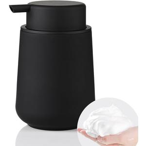Matte Black Foaming Hand Soap Dispenser Plastic 11 oz - Modern Minimalist Style for Bathroom & Kitchen Countertop Refillable