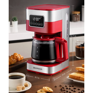 SHARDOR 10Cup Programmable Coffee Maker, Regular & Strong Brew Drip Coffee Machine for Home and Office, Auto Shut Off, Permanent Filter (red)
