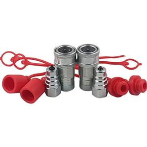 LSQ-PK-02 1/4" NPT Ag ISO 5675 Poppet Pioneer Style Hydraulic Quick Connect Coupler, w/Red Dust 2 Sets