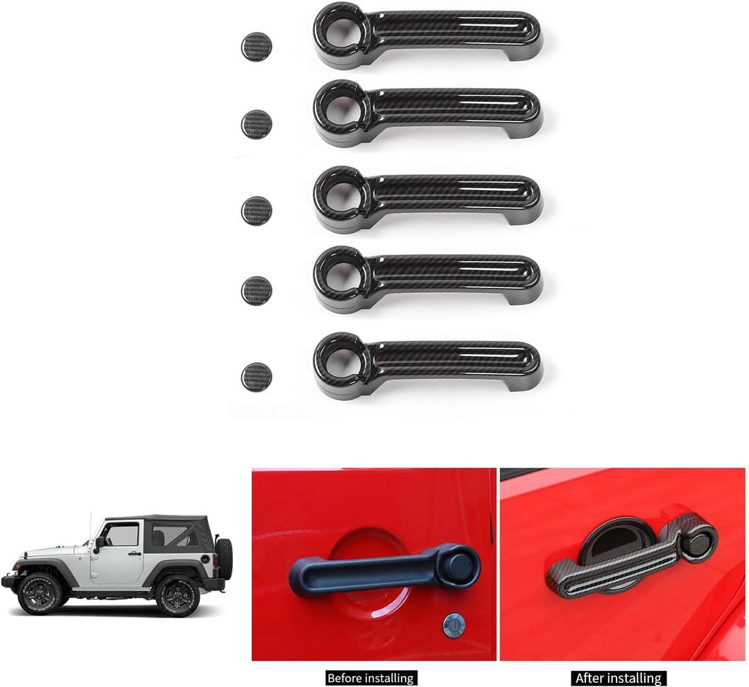 JeCar Door Handle Cover & Tailgate Handle Cover ABS Exterior Trim Kits for 2007-2018 Jeep Wrangler JK JKU/ 2008-2012 Jeep Liberty / 2007-2011 Dodge Nitro, Carbon Fiber Texture (carbon fiber texture-5pcs)