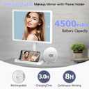 FUNTOUCH Large Makeup Vanity Mirror with Lights, 4500mAh Rechargeable Lighted Desk Makeup Mirror with 96 LED Lights and 10x Magnifying Mirror, 3 Color Lighting with Phone Holder,White