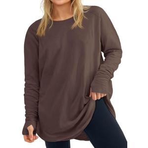 Women's Plus Size Long Sleeve Tunic Top Crew Neck Summer Oversized Fit Basic T Shirts Blouse (4X-Large Plus, Deep Coffee)
