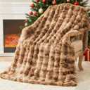 EMME Faux Fur Throw Blanket Tie Dye Brown - Big Bubble Rabbit Cozy Blanket for Couch, Small Fluffy Fuzzy Cozy Blanket, Thick Furry Plush Shaggy Blankets, 650GSM, 50x60 Inches