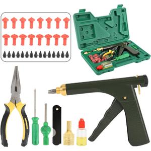 Tubeless Tire Gun Puncture Repair Kit with Mushroom Plug- Fix A Flat with Tire Plugs, Tire Patch Kit & Tire Plug Kit for Quick Roadside Repairs for Motorcycles, Cars, Trucks, ATVs (1 set, green)