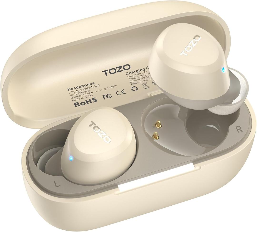 TOZO A1 Wireless Earbuds Bluetooth 5.3 Lightweight in Ear IPX5 Waterproof Headphones 2 Mic for AI Calls, Immersive Premium Sound Bass Headset with Charging Case, 32 Presets EQ Customization via App