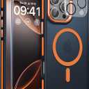 Magnetic 3 in 1 for iPhone 16 Pro Max Case, Omni-Directional Protection with 1x Screen Protector + 1x Camera Cover, Seamless Work with Magsafe Protective Silm Case for iPhone 16 Pro Max Orange