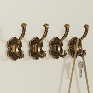 Kingyuan Vintage Coat Hooks Wall Mount 4PCS,Vintage Decorative Hook,High-Grade Aluminum Alloy Material,Rustproof & Durable for Hanging Coats, Towels, Keys & Purses in Entryway,Bathroom, Kitchen
