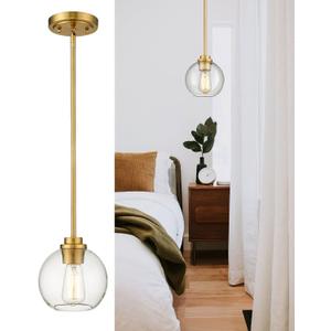 Pendant Lights Kitchen Island, Modern Gold Pendant Light with Clear Glass Globe Shade, Farmhouse Hanging Light Fixtures for Dining Room Entryway, AD-22280-1P-GD-C