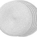 FunWheat Round Braided Placemats Set of 6 Table Mats for Dining Tables Woven Washable Non-Slip Place mats(Shining Sliver, 6pcs)