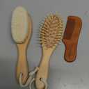 Baby Hair Brush and Comb Set for Newborn - Wooden Baby Hair Brush Set with Soft Goat Bristle, Baby Brush Set for Newborns Baby Brush and Comb Set Girl, Boy, Toddler Cradle Cap Brush (Oval, Walnut)
