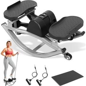 Rock Stepper with Digital Monitor, Low-Impact Compact Rock Stepper Side to Side with Resistance Bands, 360 LBS Weight Capacity, Portable Stair Stepper for Home, Apartment, Dormitory, Office