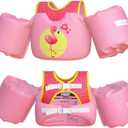 Dark Lightning USCG Coast Guard Approved Toddler Swim Vest for Age 2/3/4/5/6/7 Years Old, Kids Life Jackets with Arm Floaties 30-50 Pounds,Baby Water Wings in Sea/Pool/Puddle (Flamingo - Pink)