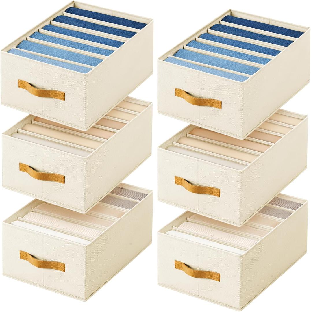 DIMJ Wardrobe Clothes Organizer, Foldable Drawer Organizers for Clothing, Fabric Clothes Organizer, Closet Organizers and Storage Boxes for Jeans, TShirt, Sweaters, Pants, Underwear, Legging (6 Pack, Beige)