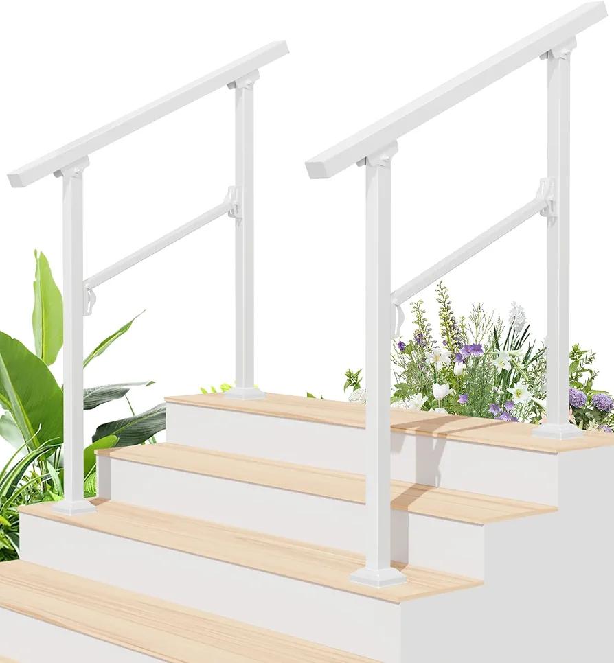 Hand Rails for Outdoor Steps, 2 Packs 3 Step Handrail, Stair Railing Indoor, Hand Rails for Indoor Stairs, Handrails for Outdoor Steps for Porch/Deck (White)