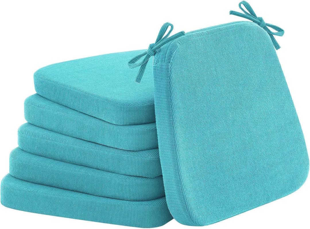 Nobildonna 2'' Thick High-Density Foam Indoor Chair Cushions | Dining Chair Pads with Ties, Removable Washable Cover, Dining Chair Cushions 17"x16",Turquoise 6 Pack
