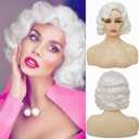 Swiking Short White Curly Finger Wave Wigs for Women 1920s Wig Vintage Synthetic Cosplay Costume Full Wig (White)