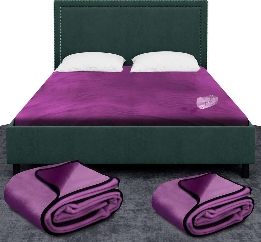 Premium Waterproof Blanket for Bed or Couch, King Size Blanket for Adults & Pets/Dogs, Super Soft Noiseless Mattress Furniture Protector, Reversible + Gift Included for Any Occasion (Purple)
