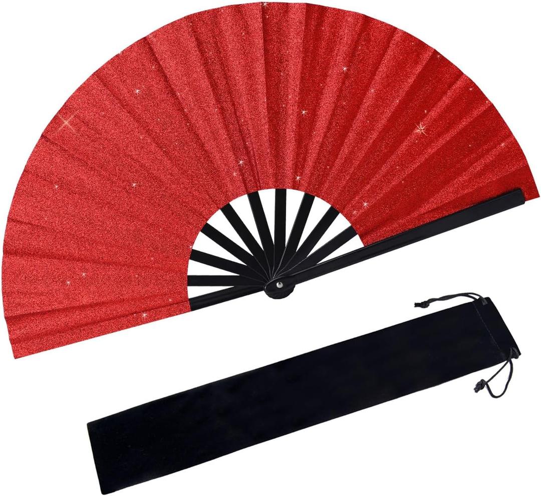 Clacking Fans for Line Dancing Popping Fan Boots on The Ground Fan Folding Hand Fans for Club,Performance,Party,Festivals Dance Enthusiasts Gift (Red)