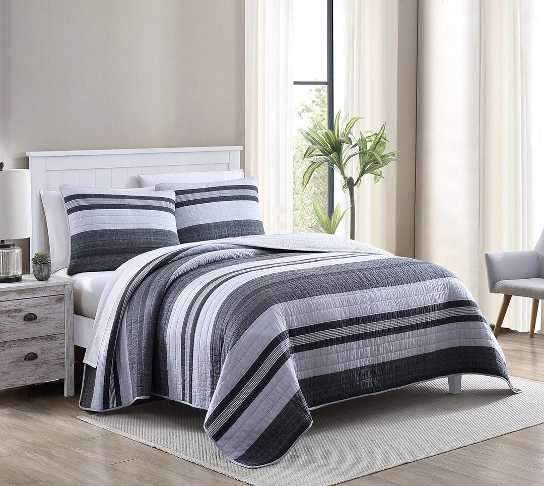 Nautica - King Quilt Set, Cotton Reversible Bedding, Bedding Set for All Seasons (Ardmoore Grey, King)