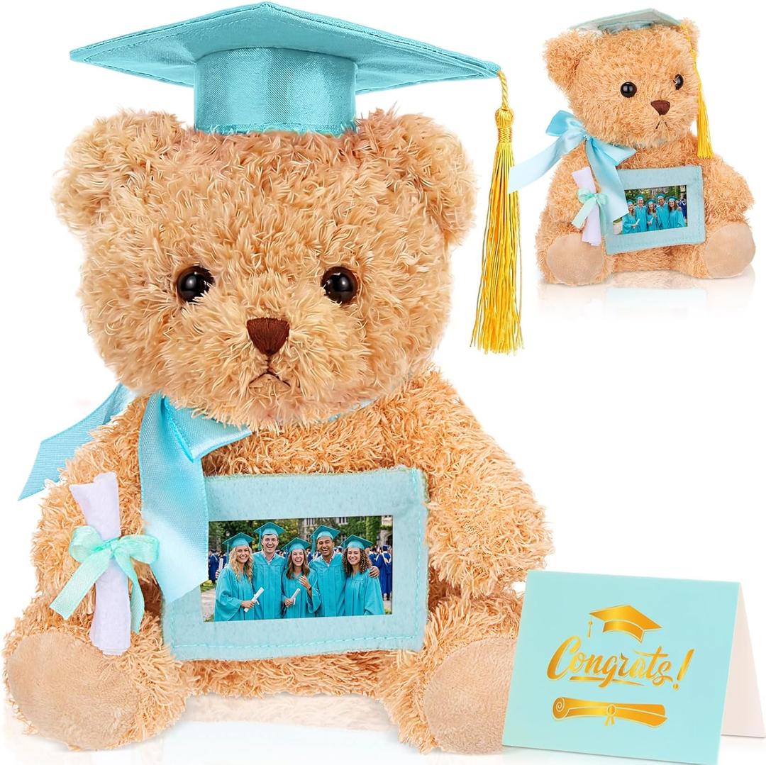 Soulchen 7 Inches Graduation Teddy Bear 2026 Bachelors Gown Plush Bear with Picture Frame Congrats Card Graduate Stuffed Animal Gifts Set for College Grad Preschool Kindergarten(Green)