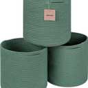 voten Storage Cubes Baskets Bins Organizer 11x11x11'' Fit 12x12''Cube Storage Organizer Bookcases Shelf,Durable Woven Cotton Storage Basket for Organizing,Round 3Pack Green (L11xW11xH10.7)