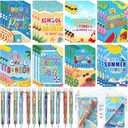 Kolldenn 72 Pcs End of Year Gifts from Teacher Bulk, End of School Year Gift, 24 Mini Notebooks and 24 Retractable 6 in 1 Multicolor Ballpoint Pen with Organza Bag(Summer)