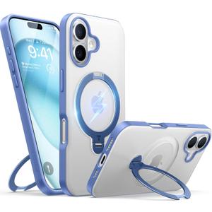 TORRAS 360 Spin Magnetic Stand for iPhone 16 Case 6.1 inch, Compatible with Magsafe, 12FT Military Grade Protection, Shockproof Slim Case for iPhone 16 Phone Case with Kickstand & Ring Holder, Blue (Ultramarine)