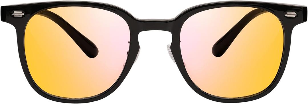 AMBEYE Gaming Glasses for Men Women 99% Blue Light Blocking Anti Fatigue & Glare Orange Lens TR90 Square Frame for Computer Use (Black)