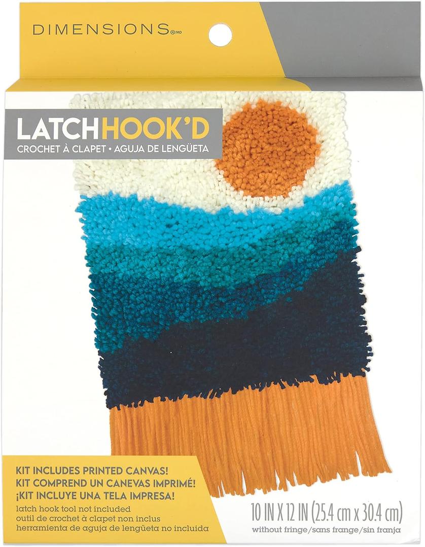 Dimensions 72-76380 Colorful Sunset Beginner Latch Hook Kit with Fringe, 10" x 12", Multicolor, 3pcs