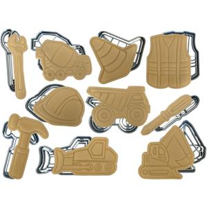 Construction Cookie Cutters - Set of 10 Cookie Cutters for Kids Birthday Party or Themed Parties - Includes Dump Truck, Cement Truck, tools, safety vest, excavator, bulldozer & others