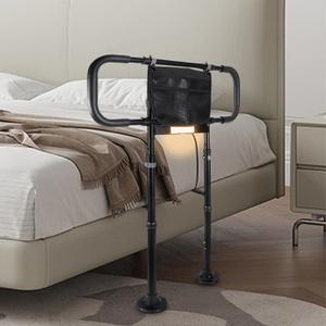 Bed Rails for Elderly Adults Safety: Adjustable Heights Bed Cane with Storage Pocket, Non-Slip Handle, Motion Sensor Light, Bedrails for Elderly Adults Grab Bar Bed Handrails, Can Withstand 400LB (Upgraded Model, Black)